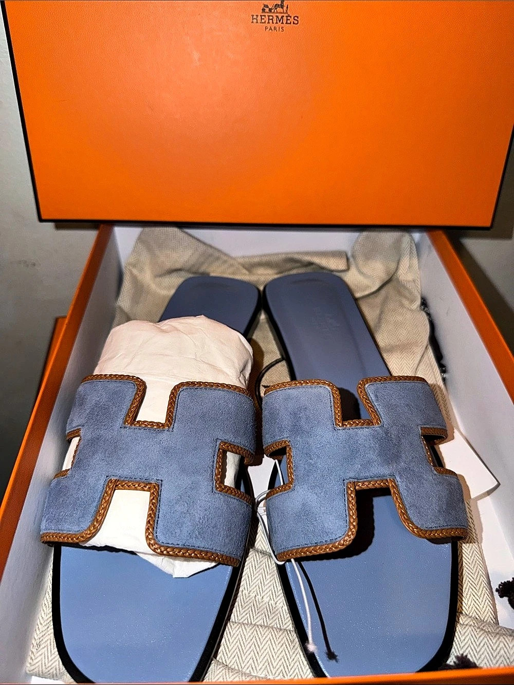 Hermès Oran Sandals Blue & Brown